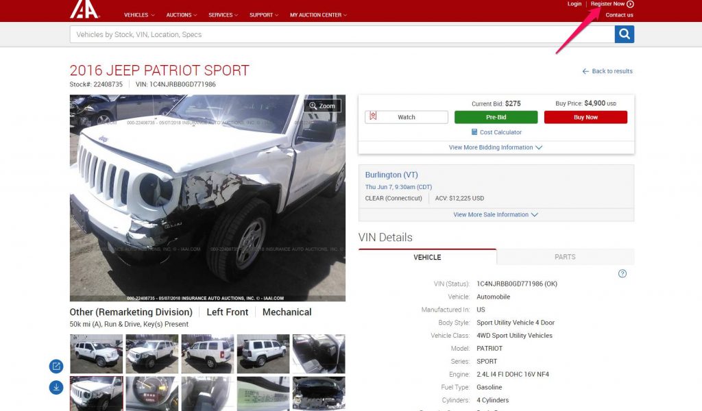 Register on Car auction Site